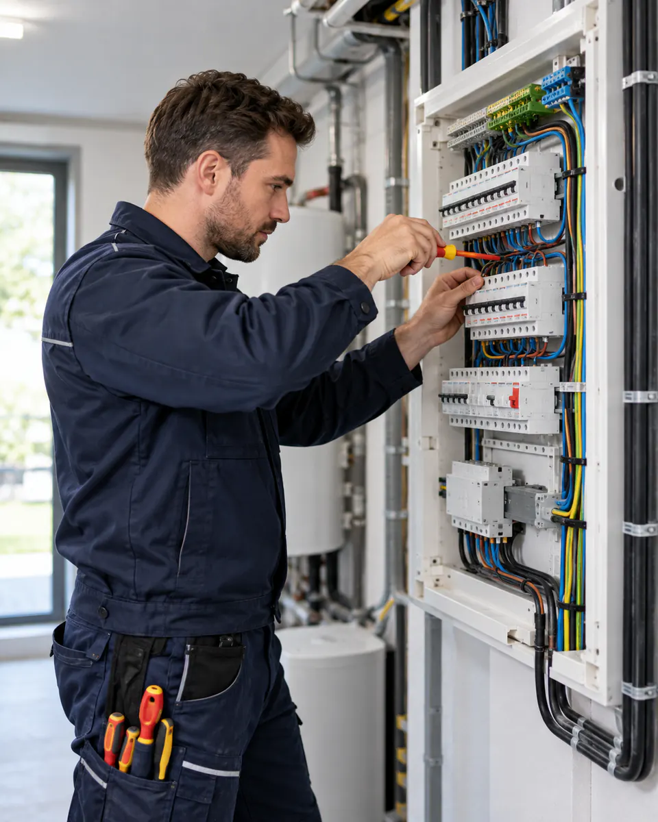 Électricien Kayser installant un tableau électrique